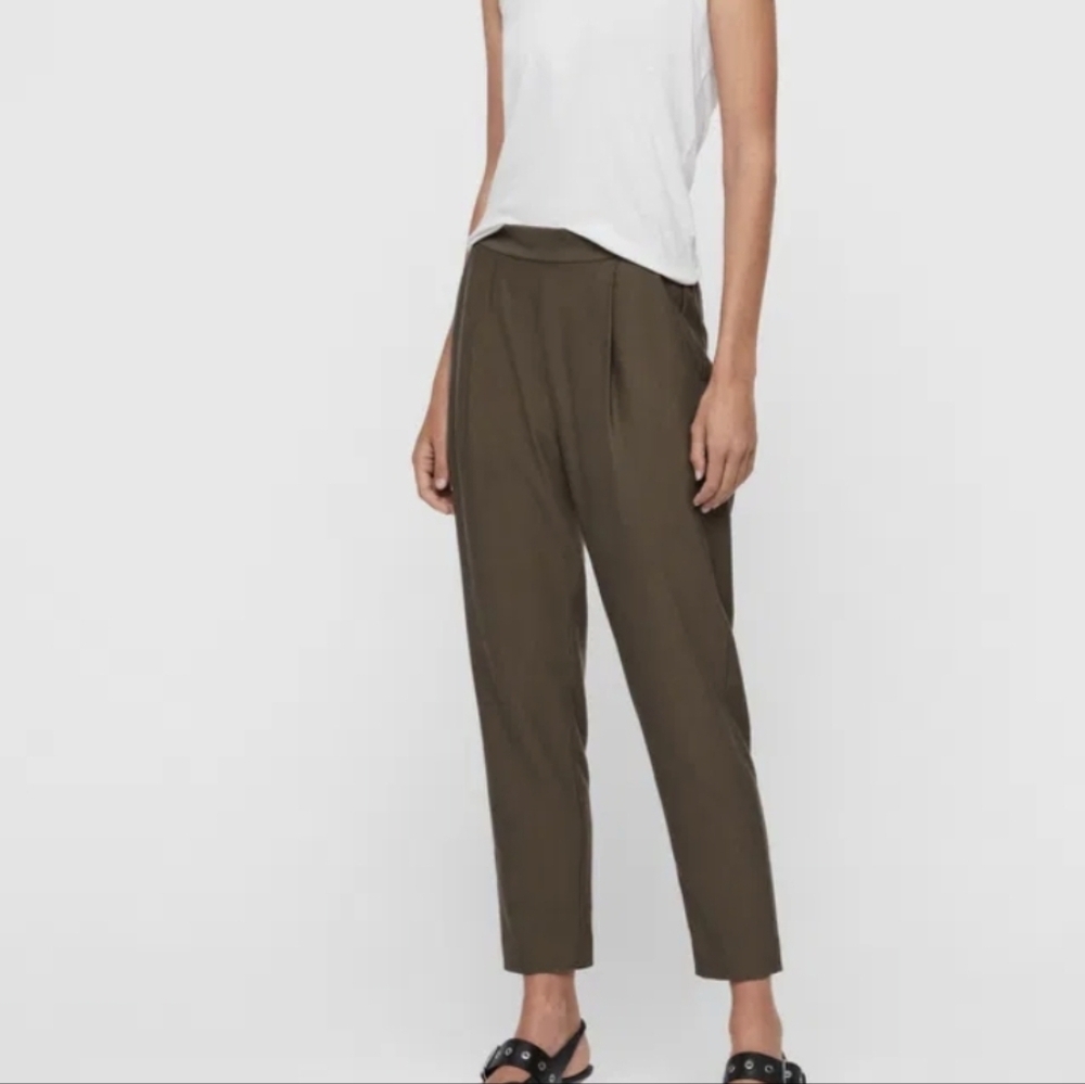 AllSaints Olive Green Cropped Tapered Pants